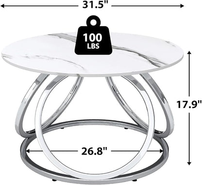 O&K FURNITURE Silver Coffee Table, Round Coffee Table Faux Marble Veins - Image 2