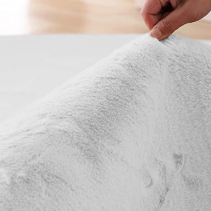 ORINOVA Grey Faux Rabbit Washable Furry Fur Area Rugs - Image 9