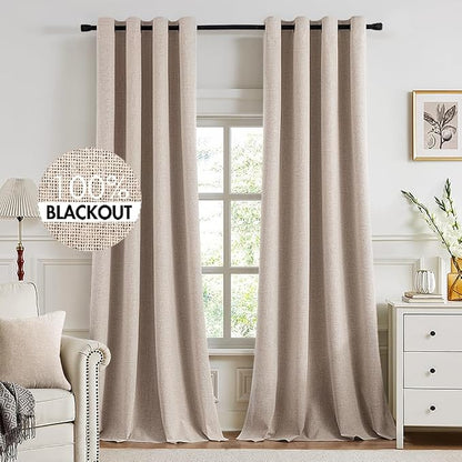 MIULEE 100% Blackout Linen Curtains by MIULEE
