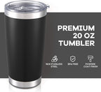 20 oz Tumbler with Lid Stainless Steel Double Wall Vacuum Insulated Tumblers Powder Coated Cups Travel Mug Keep Drinks Cold and Hot, Black