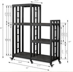 BRIGHTSHOW Free Standing Baker Rack Mini Fridge Stand with Wheels, 6 Tire Kitchen Storage Shelf Organizers Coffee Table Bar Microwave Stand for Patio Garage Shelving Home Porch Decor Office House