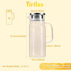 Glass Pitcher, 34 oz / 1 Liter Glass Pitcher with Lid, Glass Water Pitcher, Glass Carafe with Lid