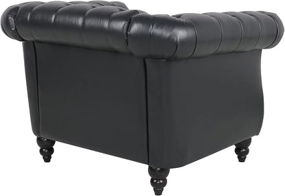 LEVNARY Leather Upholstered Armchair, Mid-Century Modern Single Sofa Chair - Image 8