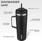 BJPKPK Insulated Tumbler with Handle, 30oz Insulated Tumblers with Lid and Straw, Stainless Steel Metal Water Bottles, Coffee Travel Mugs, Cups, Black