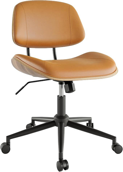 Armless Office Chair with Wheels, PU Leather Adjustable Height Desk Chair - Image 8