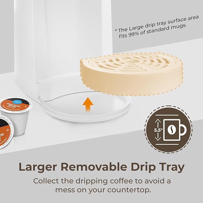 CHULUX Classic Single Serve Coffee Maker for K Cup, One Button Easy Coffee Machine for Office, RV, Travel and Dorm, White