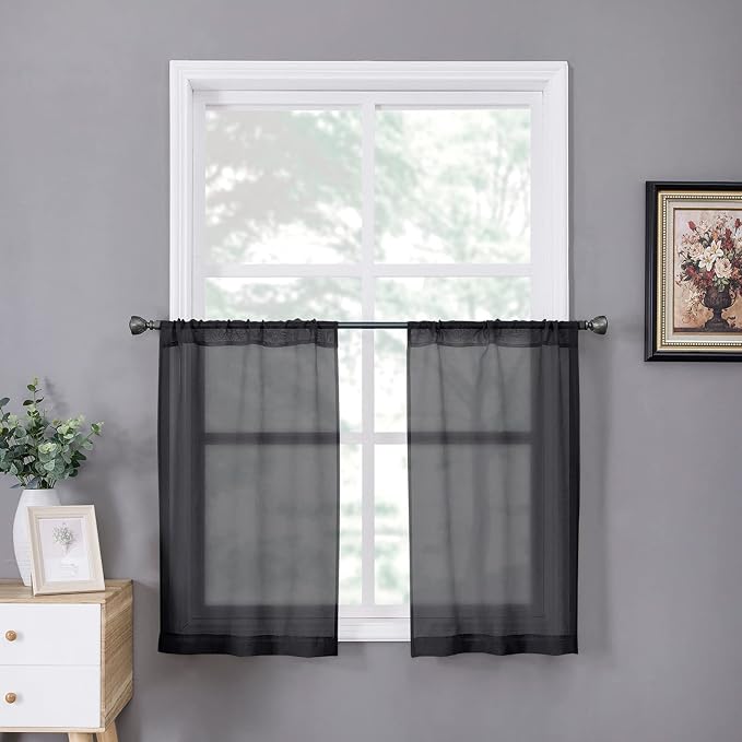 Tollpiz Sheer Tier Curtain Linen Textured Half Kitchen Curtains Sheer Light by Tollpiz