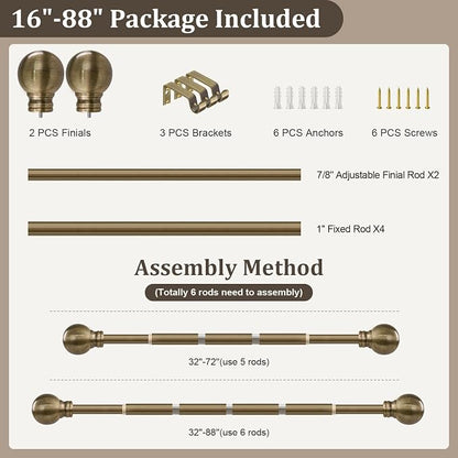 Antique Bronze Curtain Rods for Windows 48 to 84 Inch 1" Diameter Adjustable - Image 9