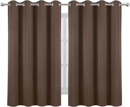Blackout Curtains 66 x 54 Inch Long Chocolate Curtains Set of 2 Panels Room - Image 2