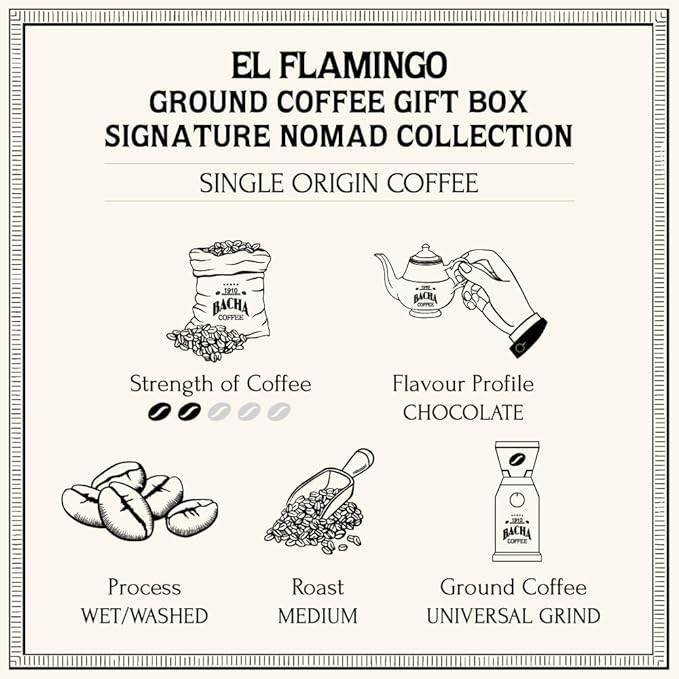 Bacha Coffee | El Flamingo Single Origin Signature Nomad Collection, Medium Roast, 100% Arabica Specialty Coffee, Ground Beans, 250g