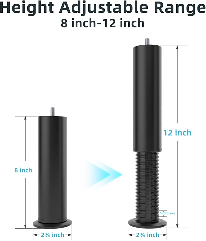 Adjustable 8-12 inch Bed Legs Metal Replacement Heavy Duty Leg M8 M10 Thread - Image 2