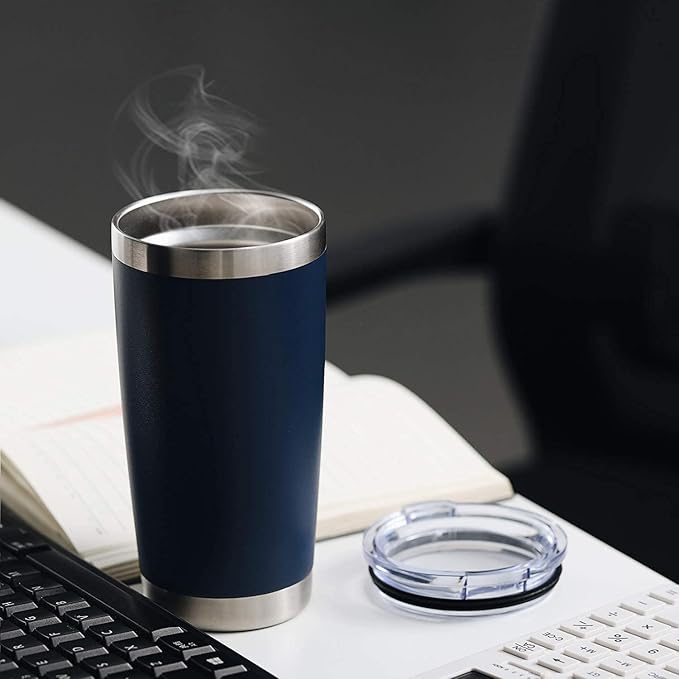 COMOOO 20oz Navy Double Wall Vacuum Insulated Travel Mug, Stainless Steel Tumbler with Lid, Durable Powder Coated Insulated Coffee Cup for Cold & Hot Drinks, 1 Pack