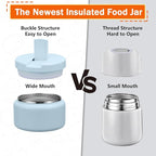 13.5oz Kids Thermos for Hot Food, Insulated Vacuum Food Jar with Buckle Lid, Stainless Steel Wide Mouth Leak Proof Insulated Lunch Container for School Picnic Travel, Blue