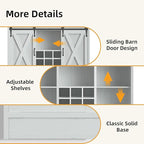 Farmhouse Coffee Bar Cabinet with 3 Tier Storage Hutch, 47'' Coffee Bar Station with Sliding Barn Door, Hutch Storage Cabinet with 9 Wine Racks & 9 Hooks for Kitchen Dining Living Room