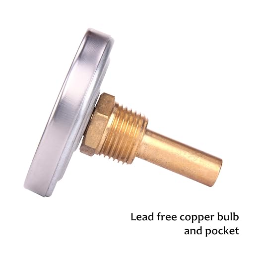 MEASUREMAN Hot Water Bi-Metal Thermometer, 2-1/2" Dial, 1-3/4" Lead-Free Brass Stem, Range 0-250 deg F/-20-120 deg C, 2% Accuracy, Adjustable, 1/2" NPT Back Mount