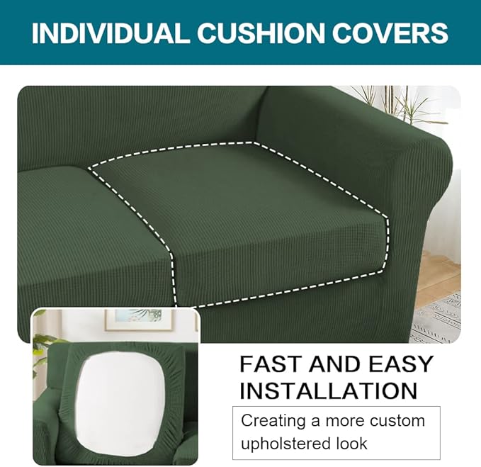 Turquoize 3 Piece Sofa Covers for 2 Cushion Couch Sofa Slipcover Soft Couch - Image 5
