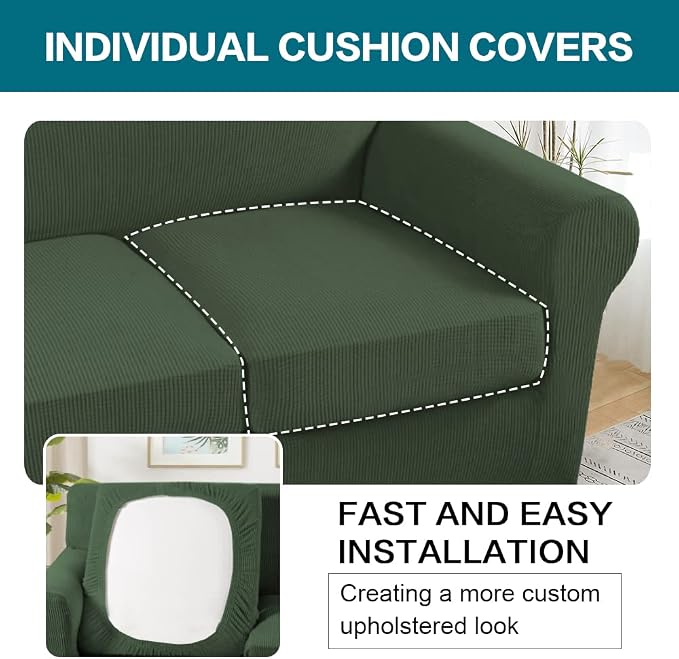 Turquoize 3 Piece Sofa Covers for 2 Cushion Couch Sofa Slipcover Soft Couch - Image 5