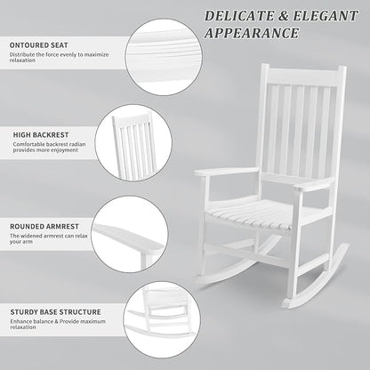 Outvita Outdoor Rocking Chair, Solid Wood High Back Rocker, All Weather Lounge - Image 6