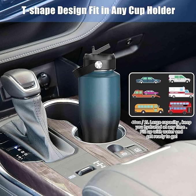 SENDESTAR 40oz Stainless Steel Water Bottle(Cold for 48 Hrs, Hot for 24 Hrs),Double Wall Vacuum Insulated Bottle with Straw Lid, Spout Lid and Flex Cap, Fit in Any Car Cup Holder，Navy
