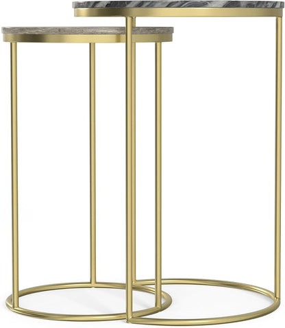 SIMPLIHOME Ashley Nesting Tables Set – 16 inch Wide Genuine Marble Top Metal - Image 5