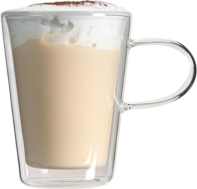 Restaurantware-Forma Professional 5.1 oz Double Wall Glass Mugs, 2 Insulated Coffee Mugs With Handle - Dishwashable, Reusable, Clear Glass Beverage Cups, Freezable, For Hot Or Cold Beverages