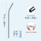 Reusable Stainless Steel Straws with Silicone Tip for Stanley 30oz, Metal Drinking Straws for 30oz Tumbler,3 Bent Tubes & 6 Tips& 1 Cleanr Brush (Chambray)