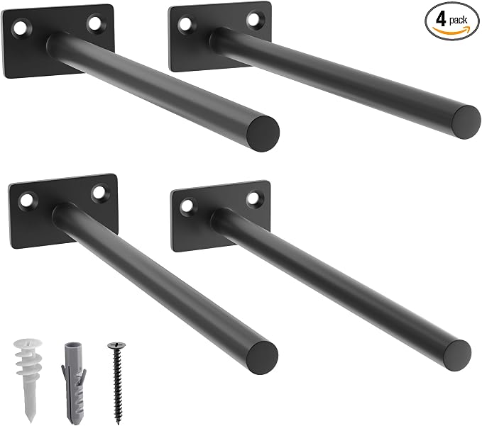 LEOPO Black 4-Pack 8 inch Floating Shelf Brackets, Hidden Shelf Bracket by FinestHomeDecor
