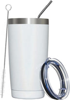 MEWAY 20oz Tumbler Double Wall Vacuum Insulated Travel Glitter Mug,Stainless Steel Tumblers with Lid and Straw, Powder Coated Coffee Cups for Woman (Rainbow White,1)
