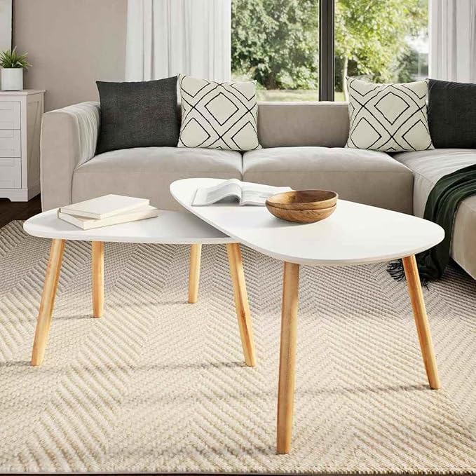 Coffee Table Set of 2, Scandinavian Oval Wood Nesting Tables - Image 3
