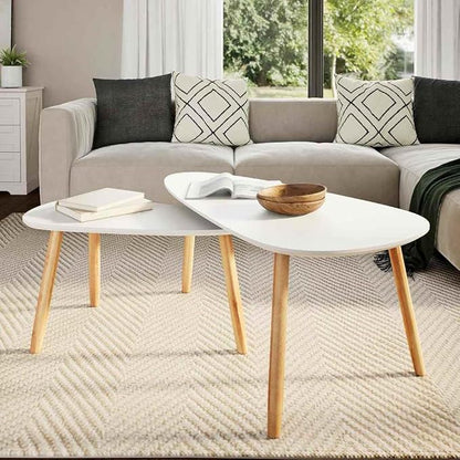 2 Scandinavian-Style Coffee Table & Set White Solid Pinewood - Image 3