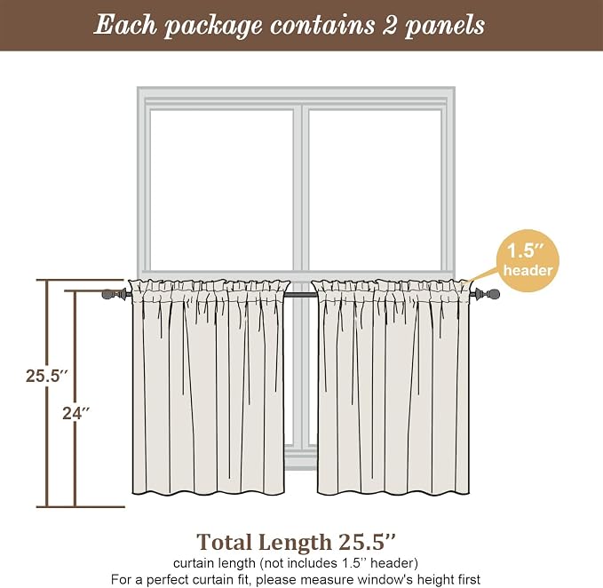 Chyhomenyc Sheer Sky Blue Tier Curtains 24 Inch Length, Small Window Curtains - Image 4