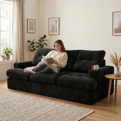 85" Corduroy 3 Seater Sofa in a Box, High-Density Foam Couch, No Assembly - Image 8