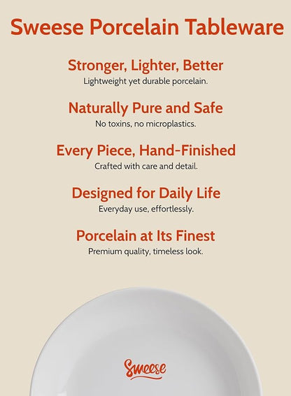 Sweese 22oz Porcelain Pasta Bowls Set of 6-7.6 Inch White Salad Serving Plates, Microwave Dishwasher Safe Dinnerware