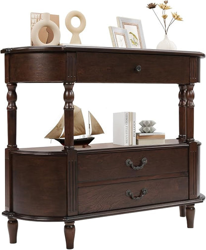 Solid Wood Retro Curved Console Table - Image 3