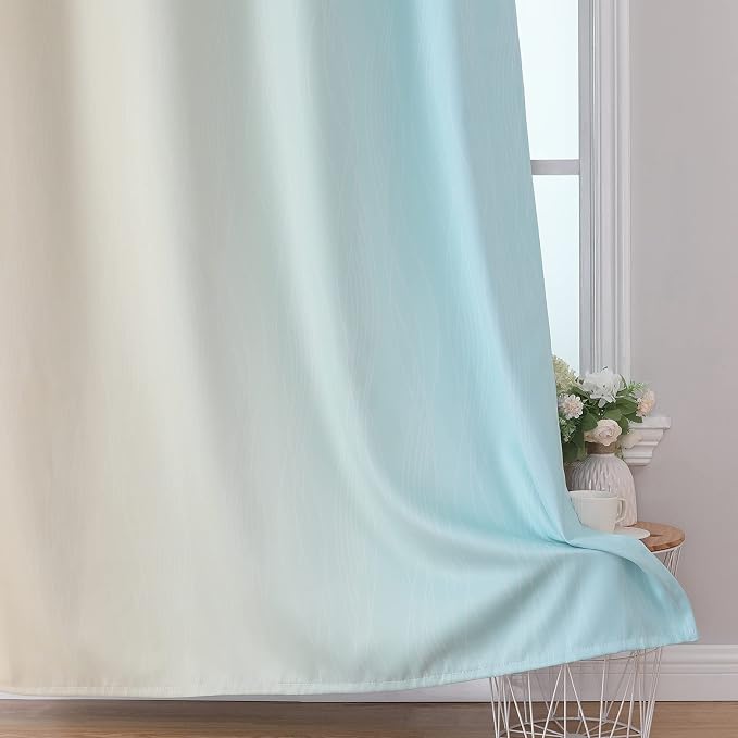 Aqua and Beige Ombre Blackout Bedroom Curtains 108 Inches | Thermal Insulated - Image 6