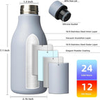 BJPKPK Insulated Water Bottles, 12oz Stainless Steel Metal Water Bottle with Strap, BPA Free Leak Proof Thermos, Mugs, Flasks, Reusable Water Bottle for Sports & Travel, Mist Grey