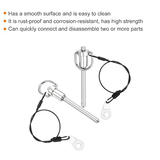 uxcell 1 Pcs Quick Release Pin, 1/4" x 1.77"(Dia. x L) Push-Button Ball Locking Pin 304 Stainless Steel Ring Handle Locking Pin with Wire for Audio Bimini Top Marine, Silver