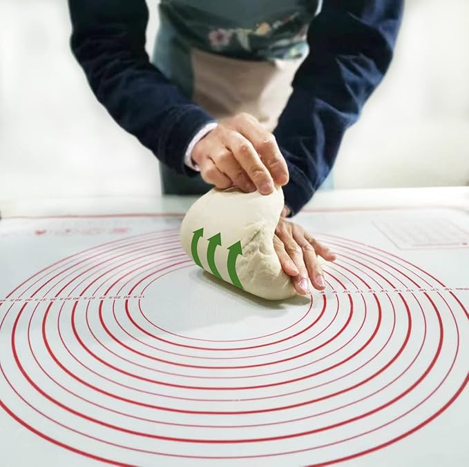 Yansumi Silicone Pastry Mat Extra Large Non-Slip Mat for Rolling Dough Pie Crust and Baking Non-Stick with Measurements (Red, 32x24)