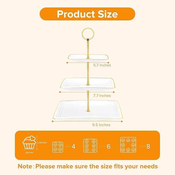 Hoedia 3 Tier Cupcake Stand Tower, Plastic White Cup Cake Holder for Dessert stands, Tiered Serving Tray for Tea Party, Birthday Party, Wedding Decor and Baby Shower(Square)