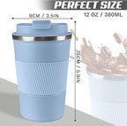 Vacuum-Insulated Stainless Steel Travel Coffee Mug, Leak-Proof Reusable Coffee Cup with Lid - Keep Hot & Cold Drinks for Hours, Durable Thermos Tumbler for Men & Women (3rd-Light Blue, 12OZ)