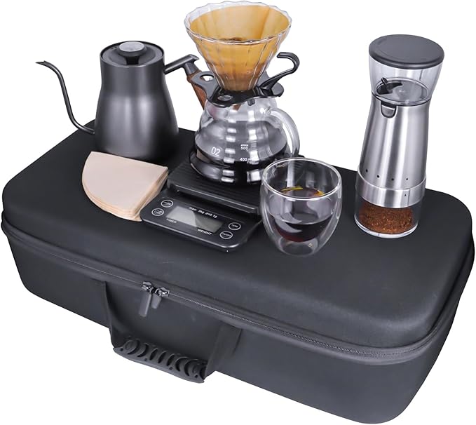 SOTECH Electric Coffee Maker Set with Electric Grinder Glass Dripper Server Steel Kettle Filter Paper Travel Bag for Outdoor Travel BBQ Picnic
