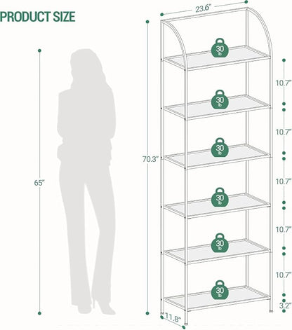 Hzuaneri Bookcase Bookshelf, Tempered Glass Arched Bookshelf - Image 2