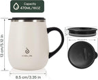 Ideus 16 oz (470 ml) Insulated Coffee Mug with Handle and Lid, Double Wall Stainless Steel Vacuum Thermal Coffee Mug, Travel Coffee Cup Thermal Cup for Home and Office (Snow Mountain White)