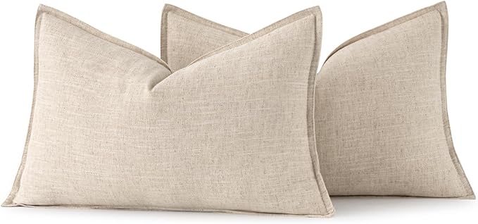 MIULEE Decorative Linen Lumbar Pillow Covers 12x24 Inch Natural Beige | Boho - Image 6