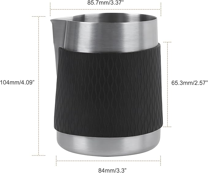 IKAPE Espresso Milk Pitcher, 15.04/450ml Milk Frothing Jug without Handle, Espresso Steaming Pitcher with Sharp Spout for Espresso Barista Tool(silver)