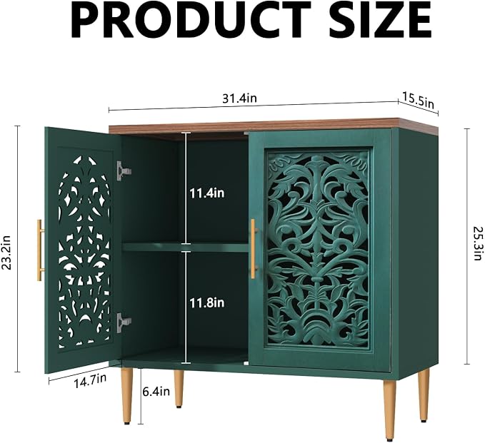 ARTPOWER Accent Cabinet with 2 Doors, Vintage Hollow Carving Buffet Cabinet - Image 2