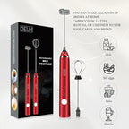 Delm Milk Frother Electric USB Stainless Steel Accessory - Frother Wand Foam Maker for Lattes - Milk Frother Handheld for Cappuccino, Frappe, Matcha, Hot Chocolate - Frother for Coffee (red)