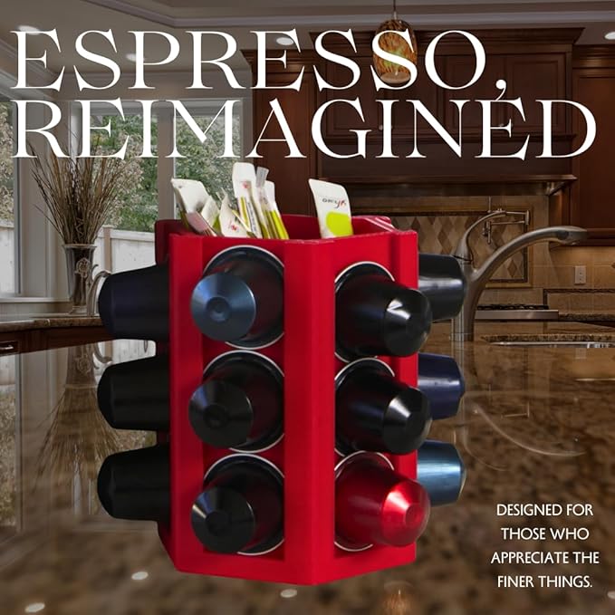 Espresso Coffee Pod Holder & Organizer | Espresso Capsule Kitchen Display Carousel | Holds 18 Pods | Made in USA (Silver)