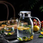 68oz Glass Pitcher with Lid and Handle - High Heat Resistance Glass Water Pitcher for Hot/Cold Water & Iced Tea (2.0L)