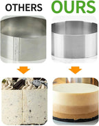 Guowall 6 Pack Seamless Cake Ring Molds Stainless Steel Mousse Rings 3 Inch Round Pastry Cutter for Baking (Includes 6 Rings 1 Pusher and 1 Lifter)
